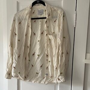 Rails Cream Shirt with Brown Giraffe and Green Palm Motif